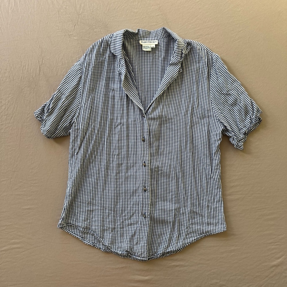 Vintage Barry Bricken Gingham Resort Collar Blouse